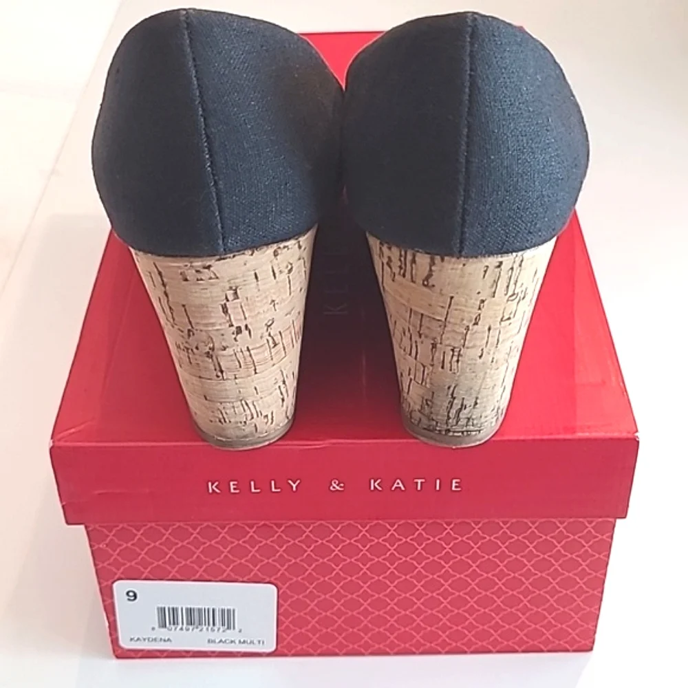 Kelly & Katie Kaydena Wedge Sandals Peep Toe Slip On 3 Inch Heel Canvas Shoes 9